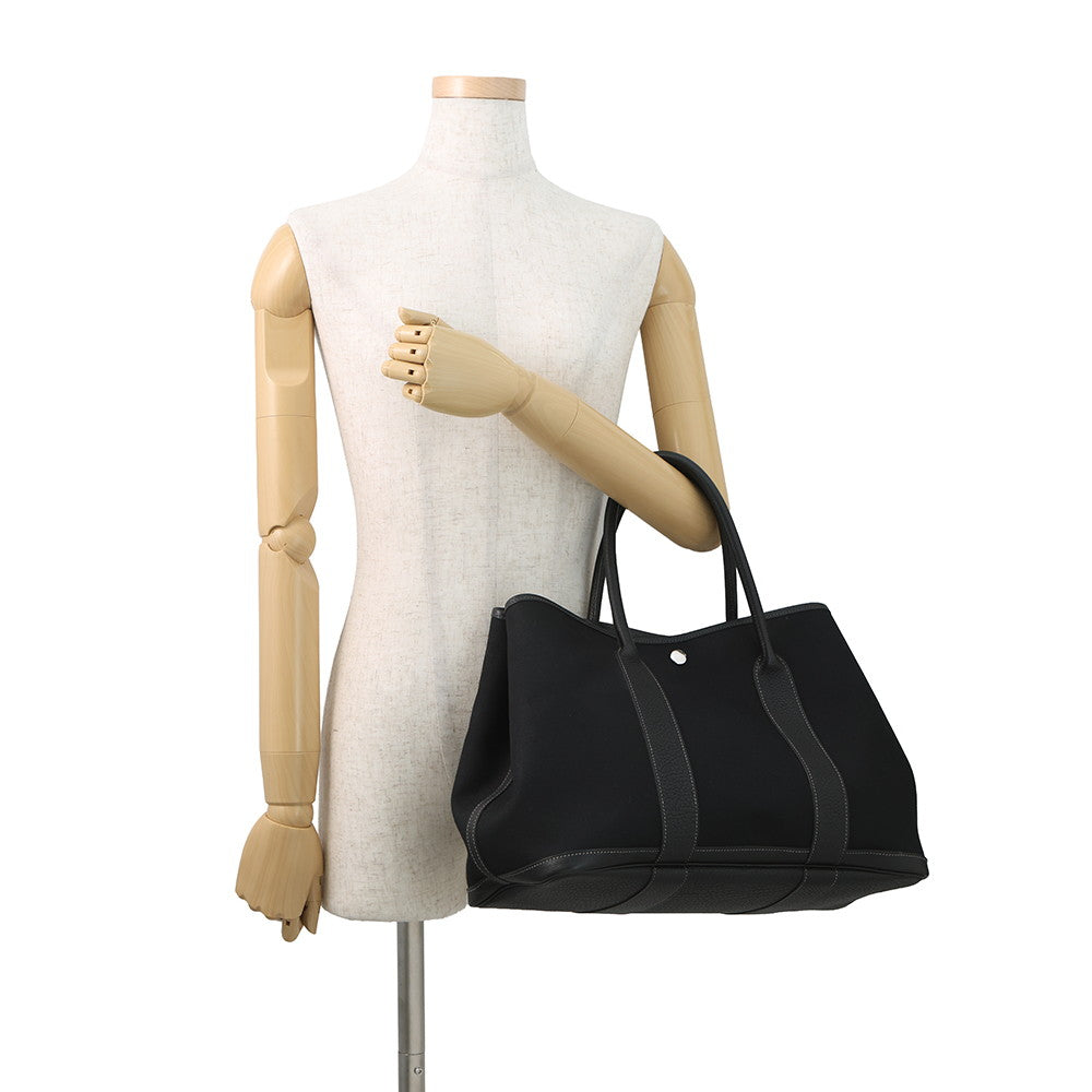 HERMES Garden Party Black Toile Officier Negonda Leather Size PM