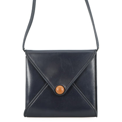 HERMES Wood Shoulder Bag Navy Box Calf Leather