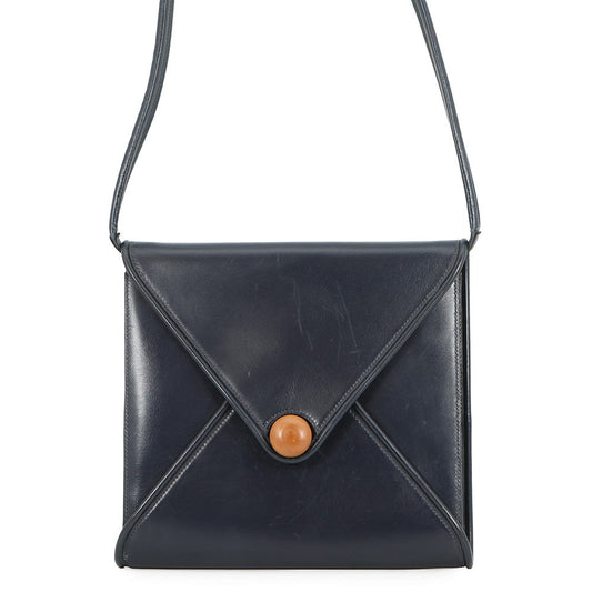 HERMES Wood Shoulder Bag Navy Box Calf Leather