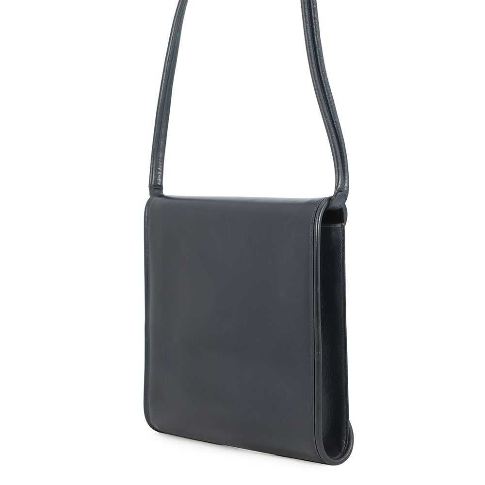 HERMES Wood Shoulder Bag Navy Box Calf Leather