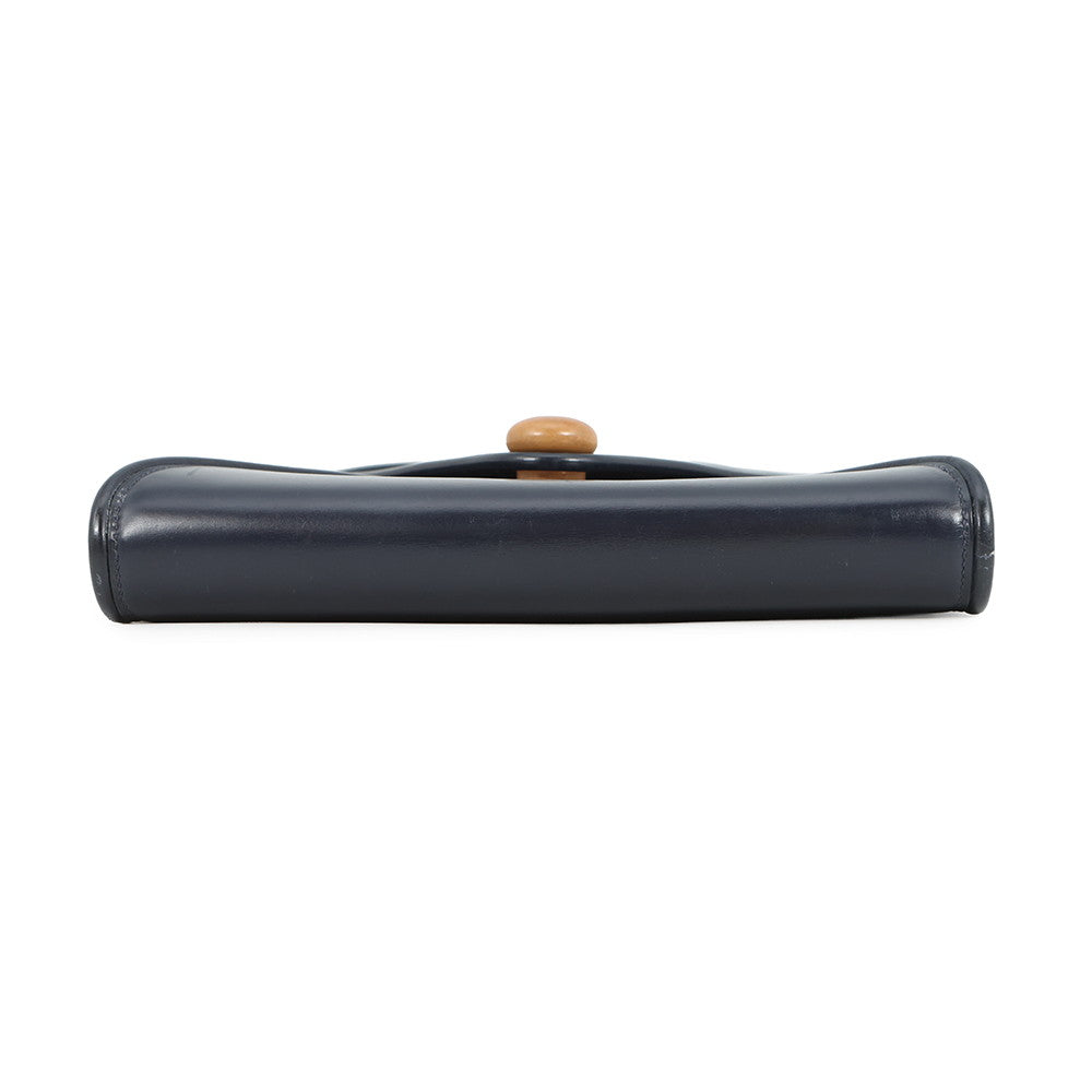 HERMES Wood Shoulder Bag Navy Box Calf Leather