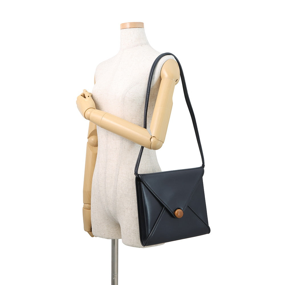 HERMES Wood Shoulder Bag Navy Box Calf Leather