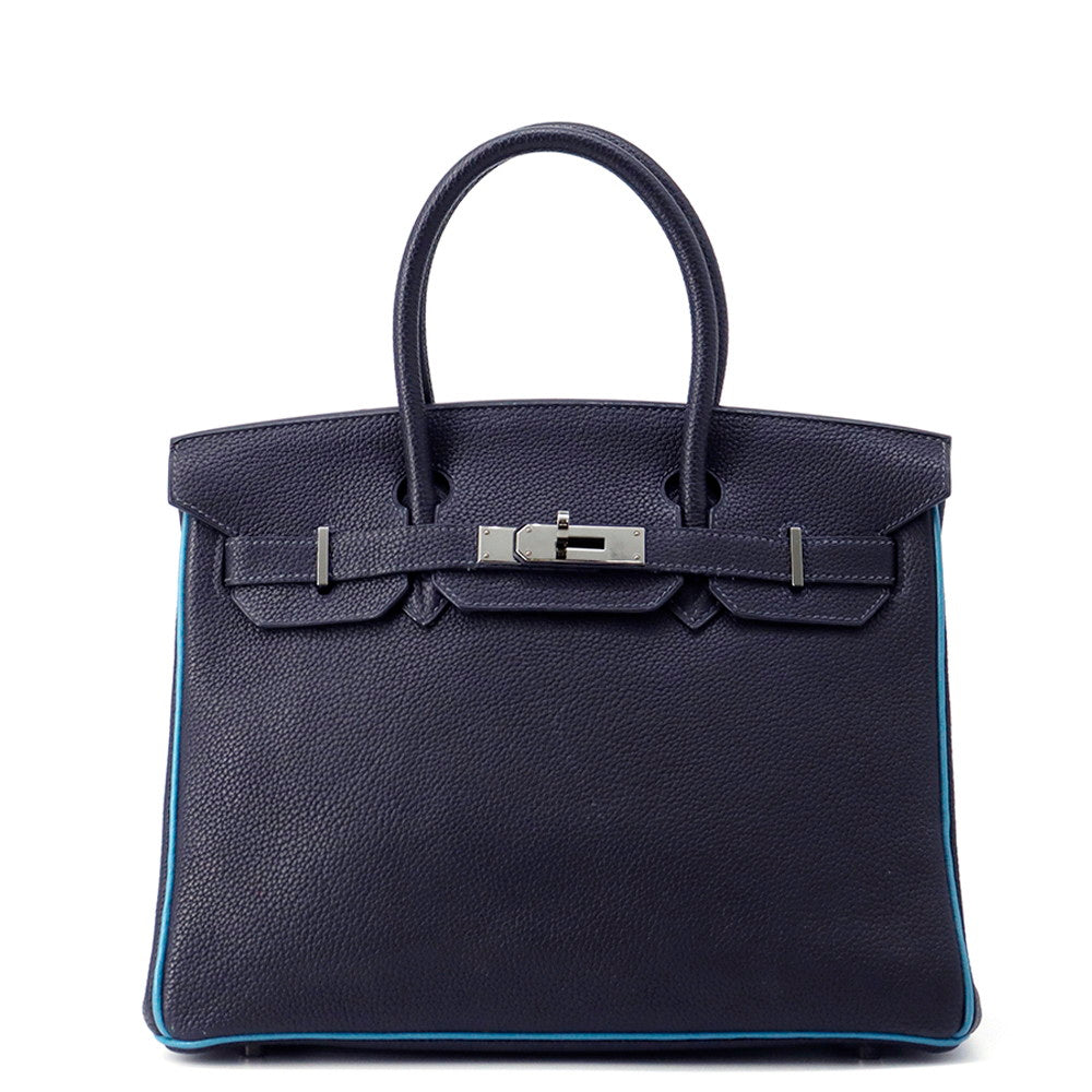 HERMES Birkin Blue Indigo/Blue Jean Togo Leather Size 30