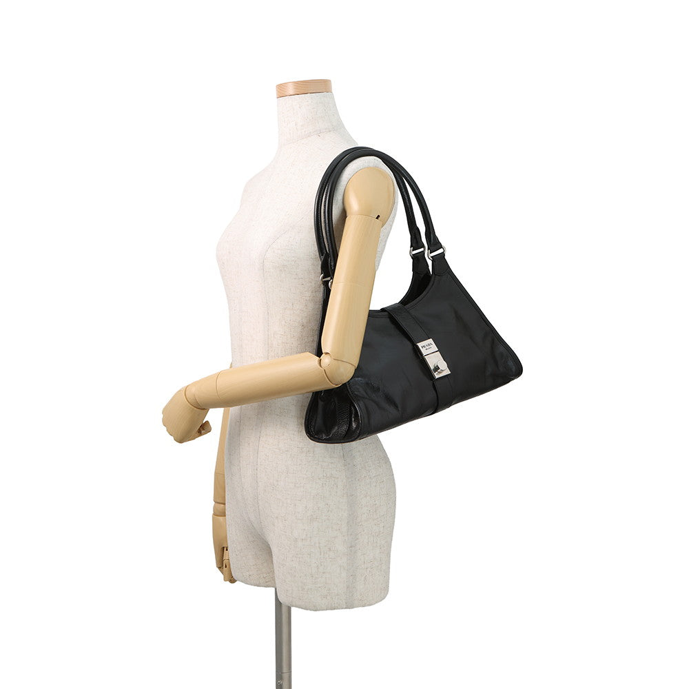 PRADA Hobo Bag Black1BG563 Leather Size Medium