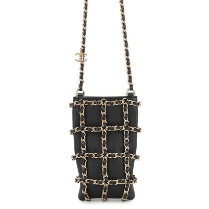 CHANEL Chocolate Bar Chain Shoulder Bag Phone Case BlackAP1161 Lambskin