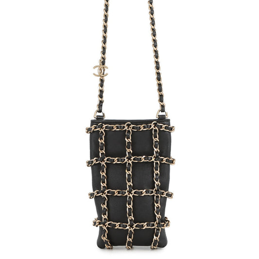 CHANEL Chocolate Bar Chain Shoulder Bag Phone Case BlackAP1161 Lambskin
