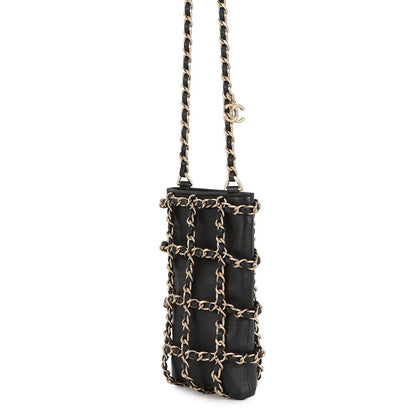 CHANEL Chocolate Bar Chain Shoulder Bag Phone Case BlackAP1161 Lambskin