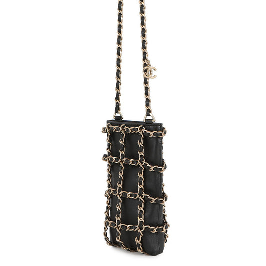 CHANEL Chocolate Bar Chain Shoulder Bag Phone Case BlackAP1161 Lambskin