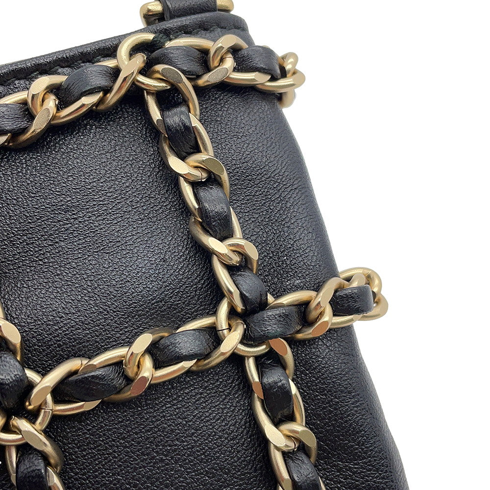 CHANEL Chocolate Bar Chain Shoulder Bag Phone Case BlackAP1161 Lambskin