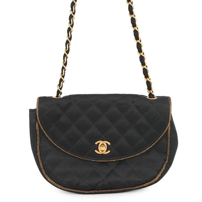 CHANEL Matelasse CC Logo ChainShoulder Bag Black Satin