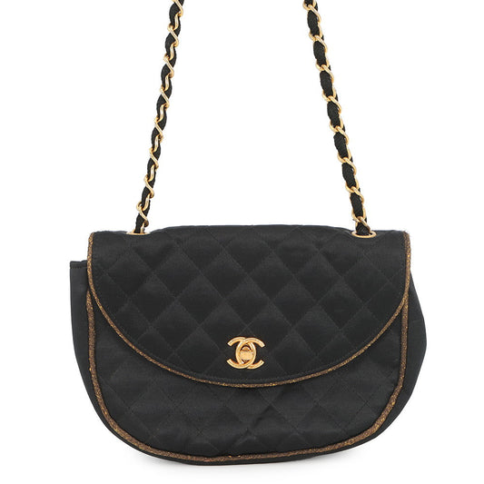 CHANEL Matelasse CC Logo ChainShoulder Bag Black Satin