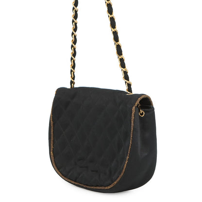 CHANEL Matelasse CC Logo ChainShoulder Bag Black Satin