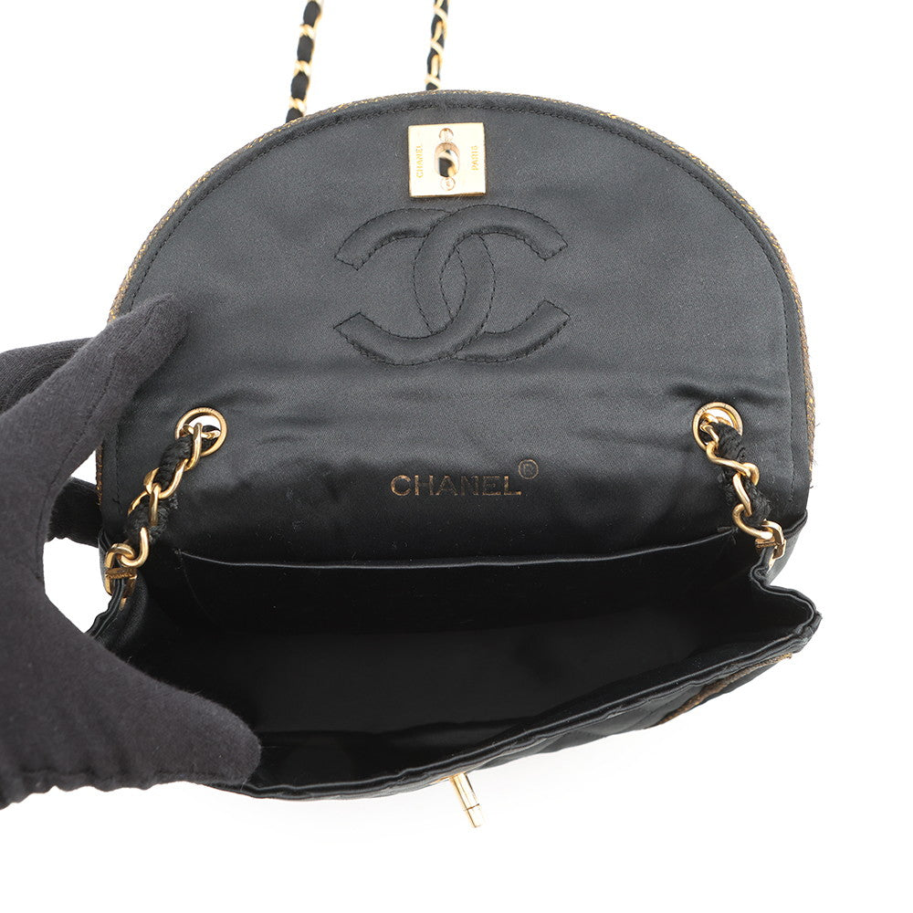 CHANEL Matelasse CC Logo ChainShoulder Bag Black Satin