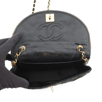 CHANEL Matelasse CC Logo ChainShoulder Bag Black Satin
