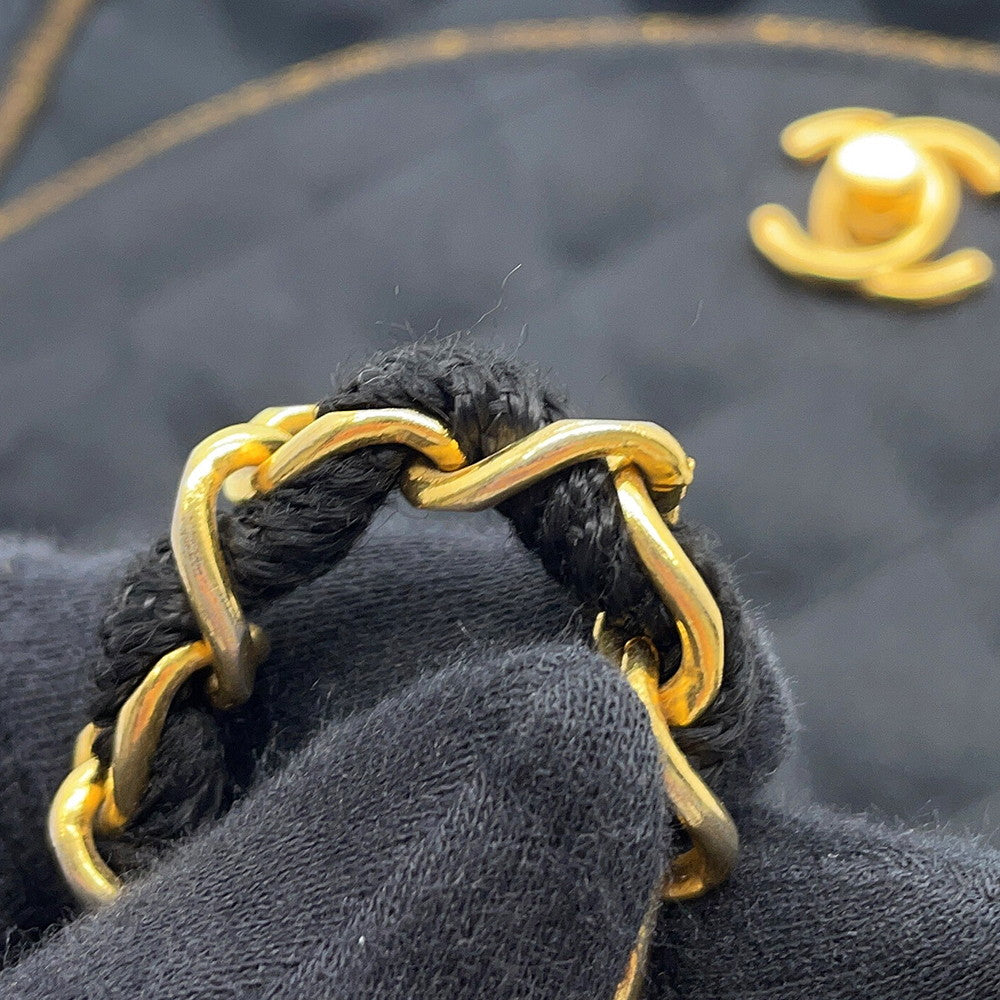 CHANEL Matelasse CC Logo ChainShoulder Bag Black Satin