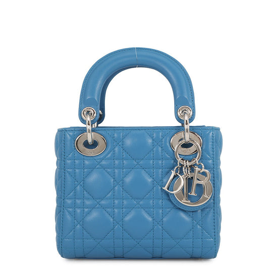 Dior Cannage Lady Dior Blue Leather Size Mini