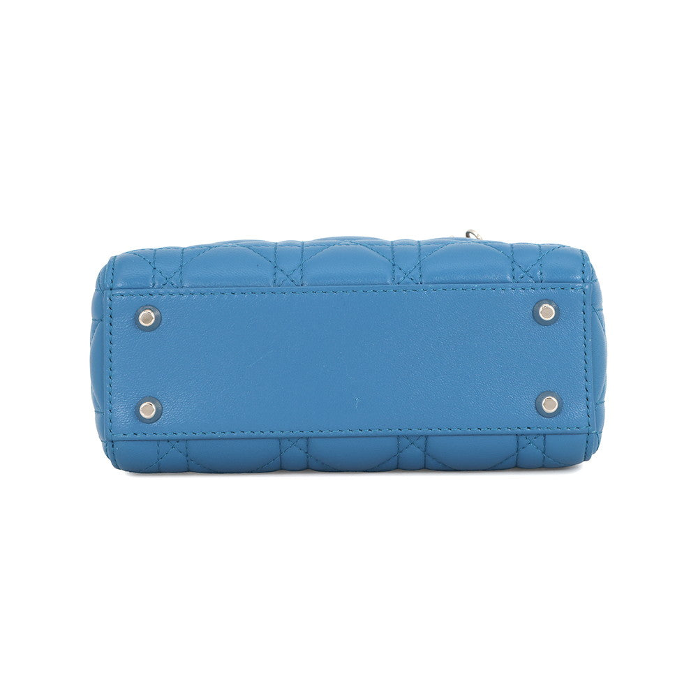 Dior Cannage Lady Dior Blue Leather Size Mini