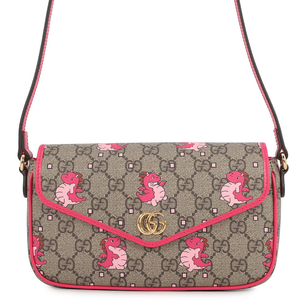 GUCCI GG Supreme Dragon Shoulder Bag Beige/Pink774371 GG Supreme Leather