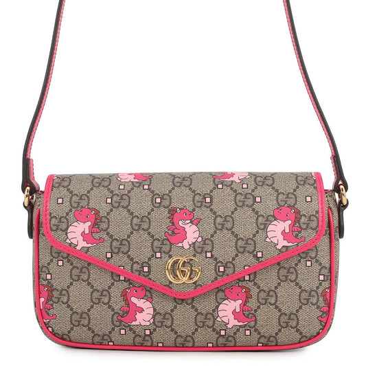 GUCCI GG Supreme Dragon Shoulder Bag Beige/Pink774371 GG Supreme Leather
