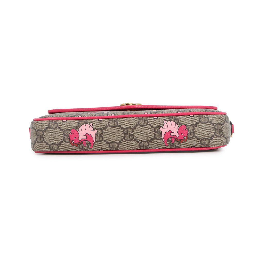 GUCCI GG Supreme Dragon Shoulder Bag Beige/Pink774371 GG Supreme Leather