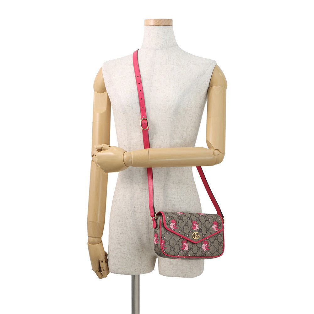 GUCCI GG Supreme Dragon Shoulder Bag Beige/Pink774371 GG Supreme Leather