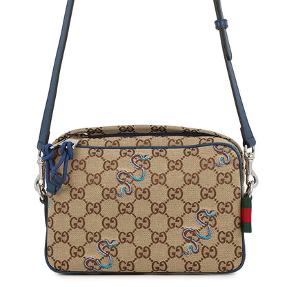 GUCCI GG Canvas Snake Shoulder Bag Beige/Navy817771 GG Canvas Leather