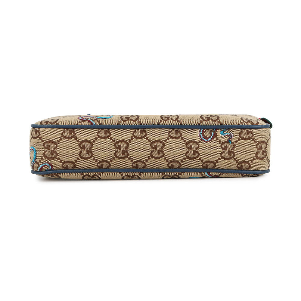 GUCCI GG Canvas Snake Shoulder Bag Beige/Navy817771 GG Canvas Leather