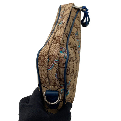 GUCCI GG Canvas Snake Shoulder Bag Beige/Navy817771 GG Canvas Leather