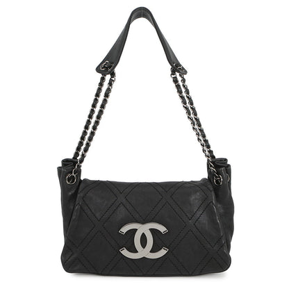 CHANEL CC Logo Chain Shoulder Bag Black Leather