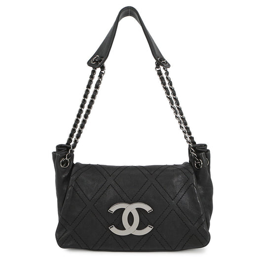 CHANEL CC Logo Chain Shoulder Bag Black Leather
