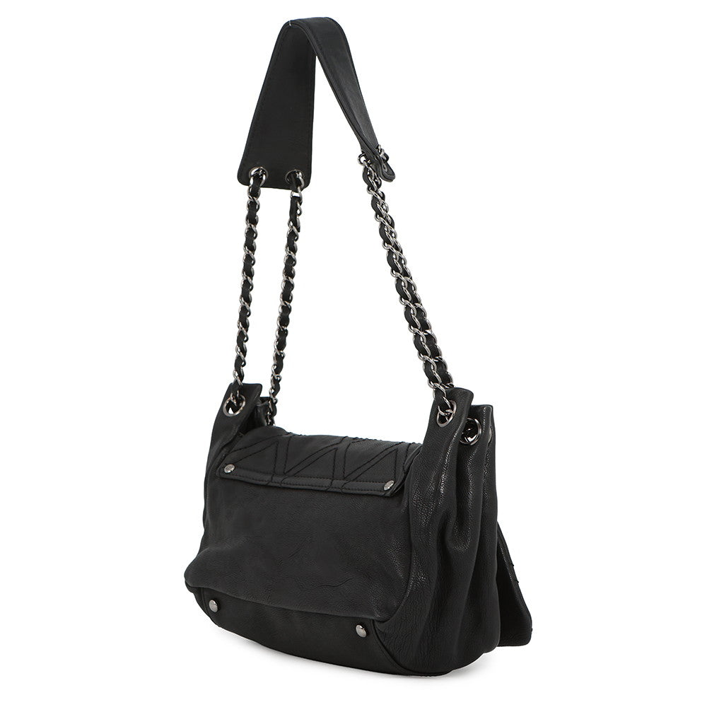 CHANEL CC Logo Chain Shoulder Bag Black Leather