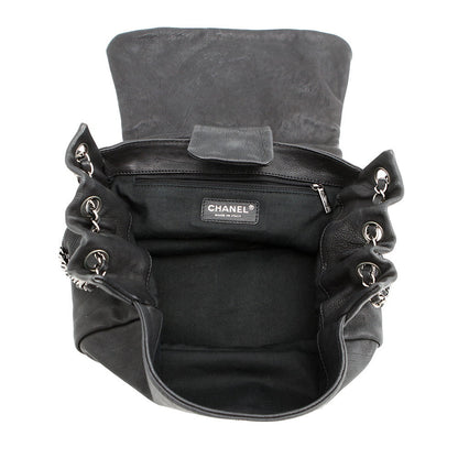 CHANEL CC Logo Chain Shoulder Bag Black Leather