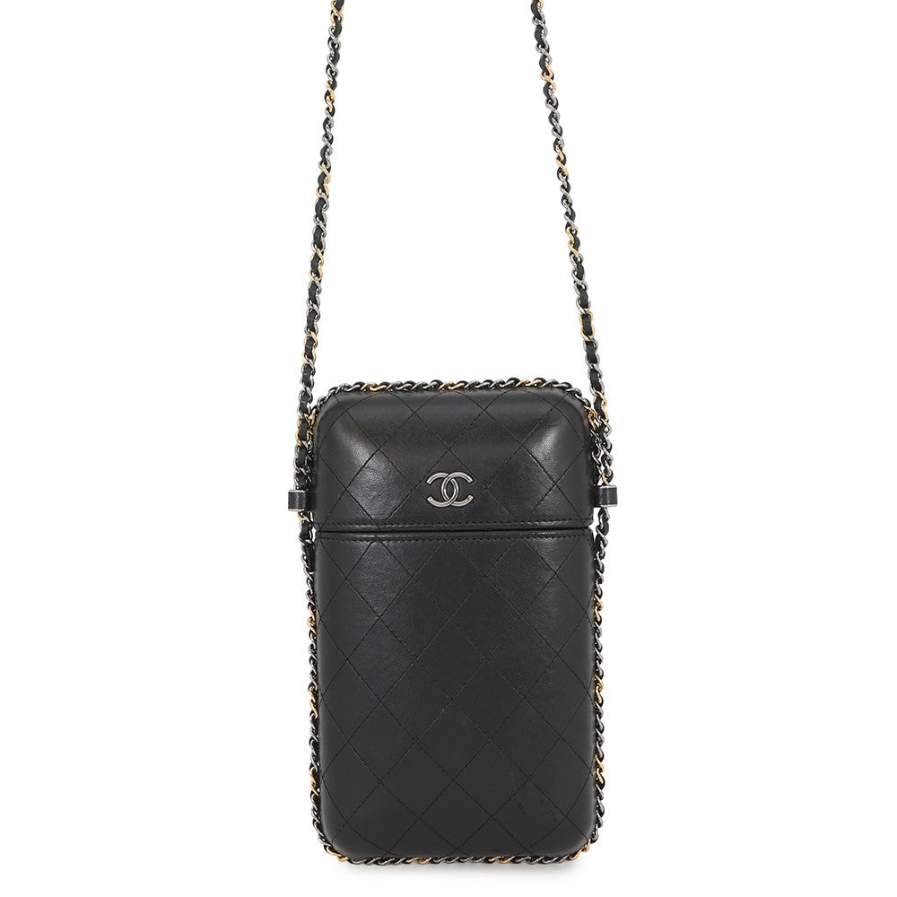 CHANEL Matelasse Chain Phone Case BlackA94471 Lambskin