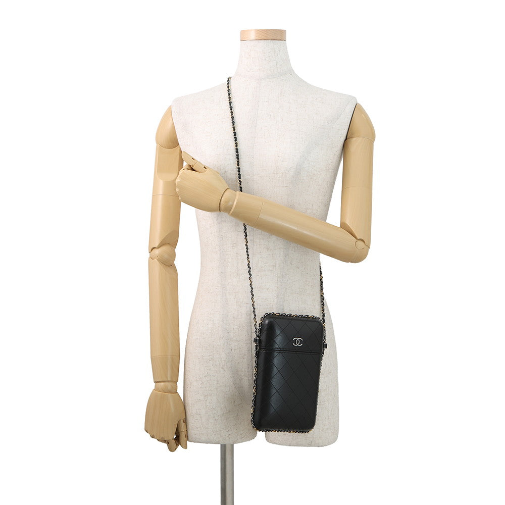 CHANEL Matelasse Chain Phone Case BlackA94471 Lambskin