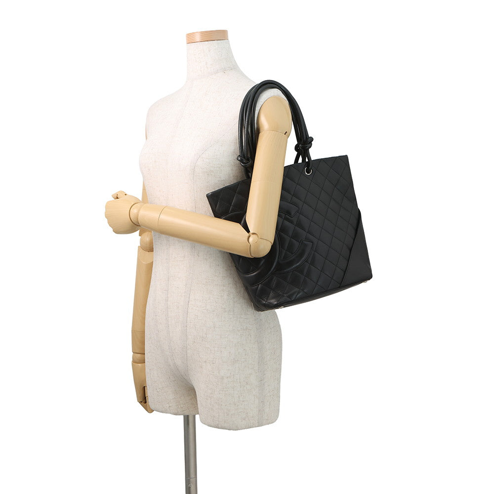 CHANEL Cambon line Tote Bag BlackA25167 Lambskin Size Medium