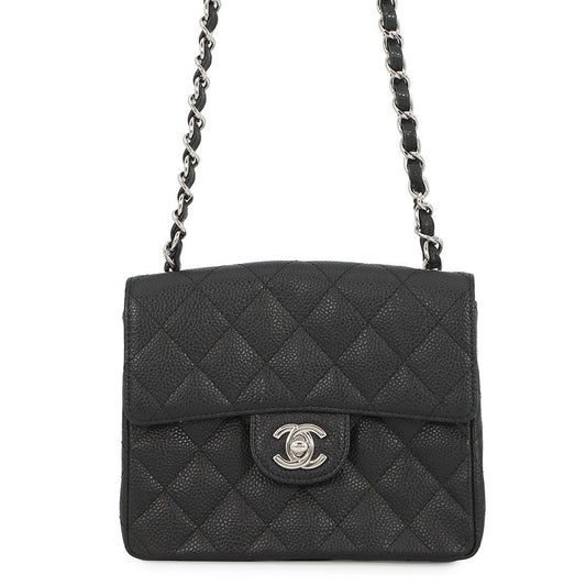 CHANEL Mini Matelasse Chain Shoulder Bag BlackA01115 Caviar Leather Size 17