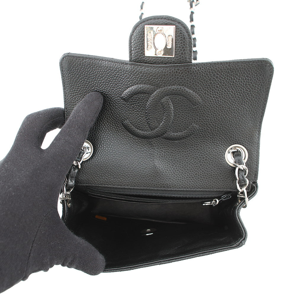 CHANEL Mini Matelasse Chain Shoulder Bag BlackA01115 Caviar Leather Size 17