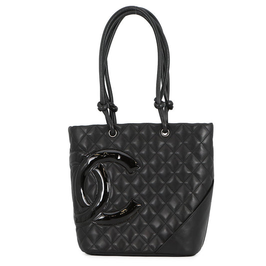 CHANEL Cambon line Tote Bag BlackA25167 Lambskin Patent Leather Size Medium