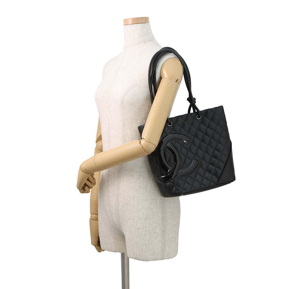 CHANEL Cambon line Tote Bag BlackA25167 Lambskin Patent Leather Size Medium