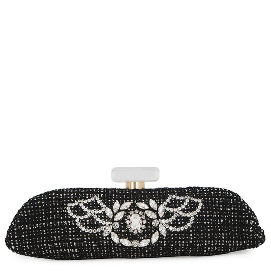 CHANEL Crystal Party Bag Black Tweed