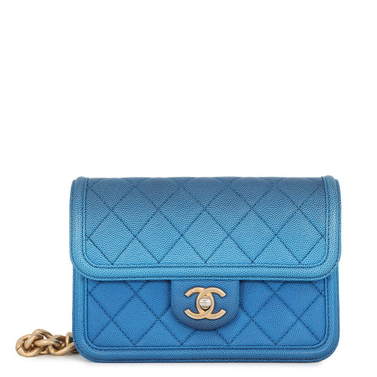 CHANEL Matelasse Chain Crossbody Bag Blue Caviar Leather