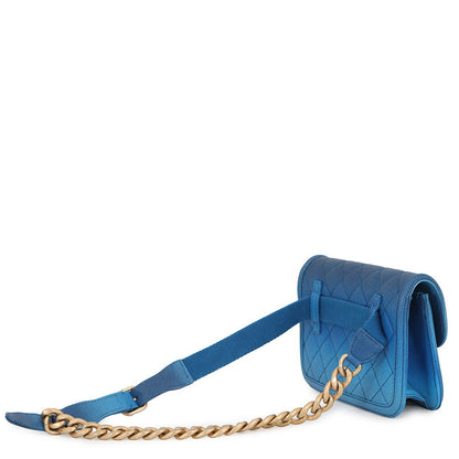 CHANEL Matelasse Chain Crossbody Bag Blue Caviar Leather