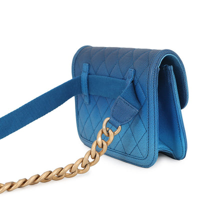 CHANEL Matelasse Chain Crossbody Bag Blue Caviar Leather