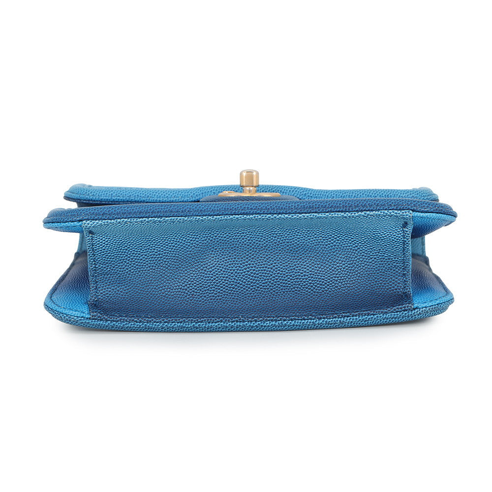 CHANEL Matelasse Chain Crossbody Bag Blue Caviar Leather