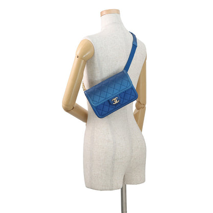 CHANEL Matelasse Chain Crossbody Bag Blue Caviar Leather