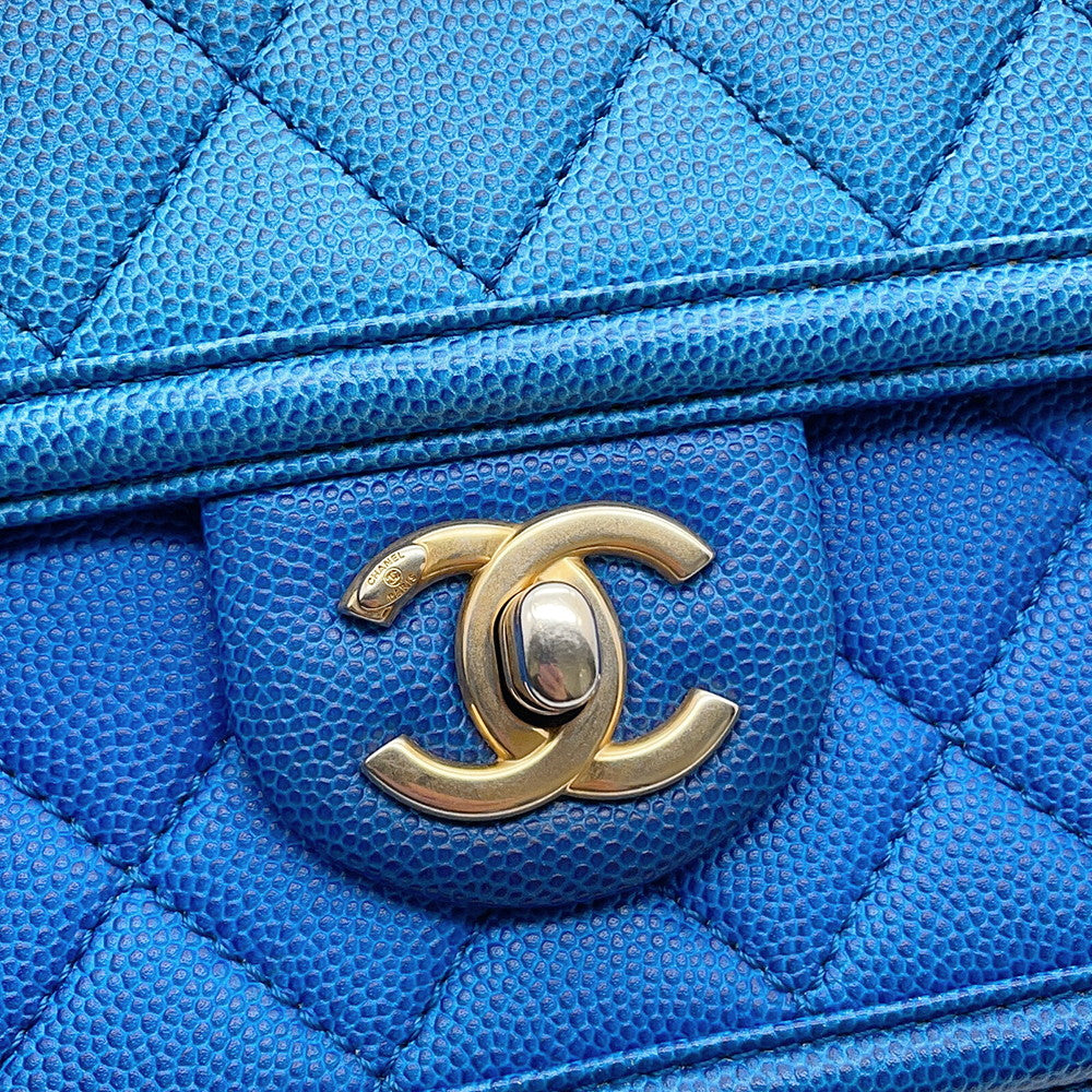 CHANEL Matelasse Chain Crossbody Bag Blue Caviar Leather