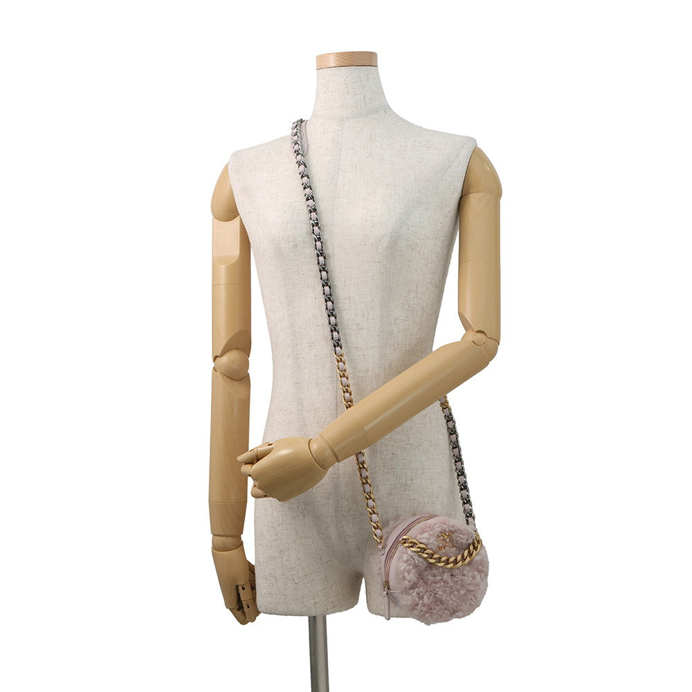 CHANEL CHANEL19 Round ChainShoulder Bag PinkAP0945 Fur Lambskin