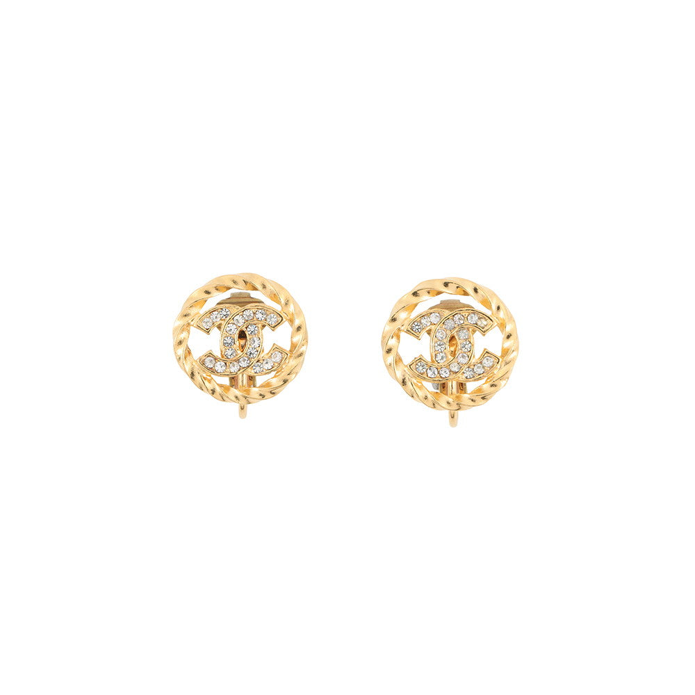 CHANEL CC Logo Vintage Earring Gold Gold Plated Rhinestone