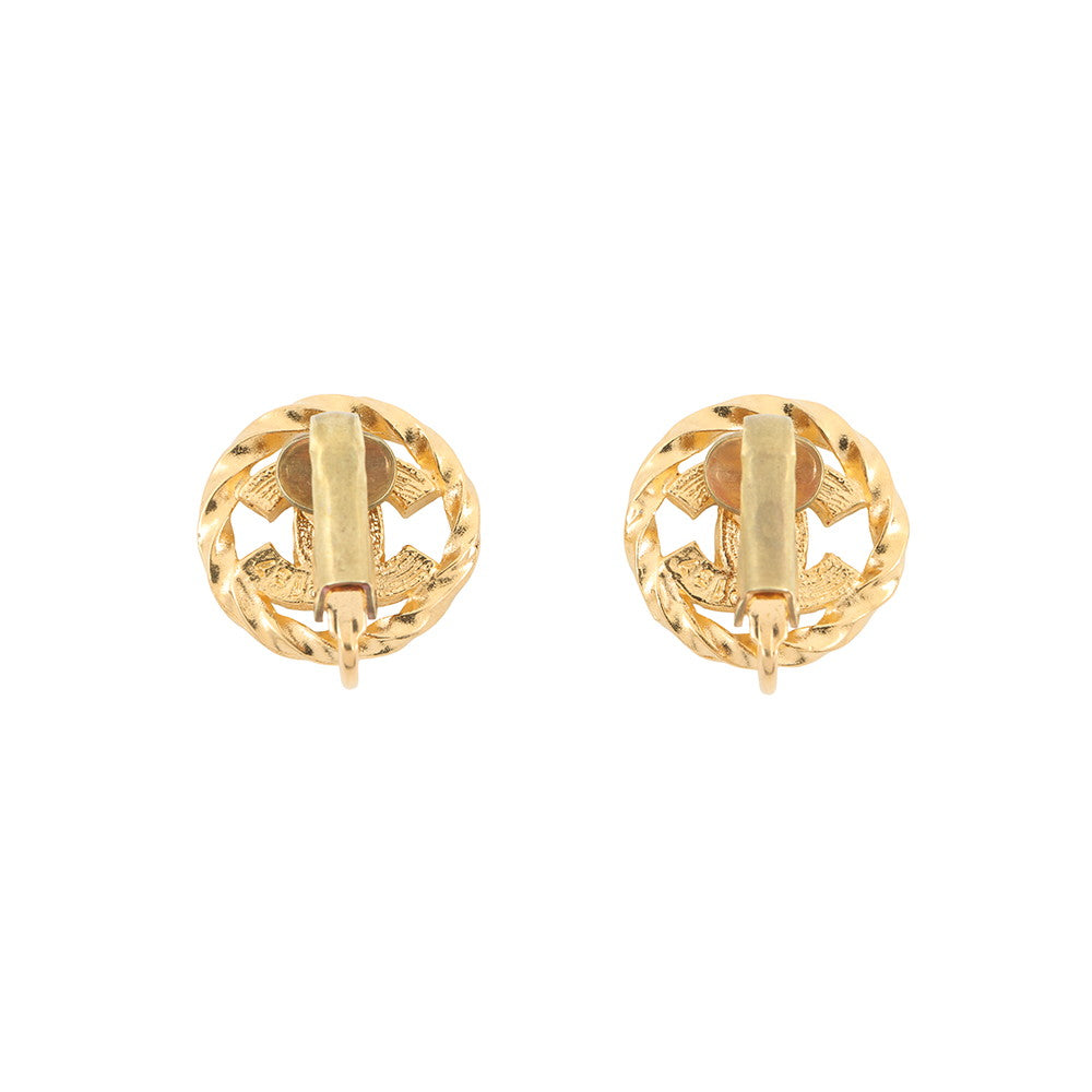 CHANEL CC Logo Vintage Earring Gold Gold Plated Rhinestone