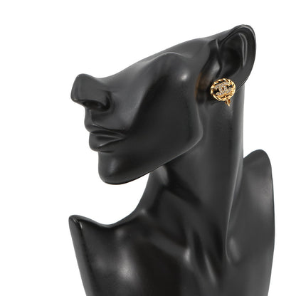 CHANEL CC Logo Vintage Earring Gold Gold Plated Rhinestone